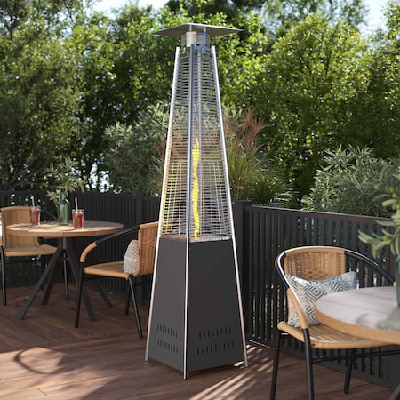Flash Furniture Sol Patio Outdoor Heating-Slate Gray Stainless Steel Pyramid 42,000 BTU Propane Heater w/Wheels NAN-FSDC-01-GY-GG
